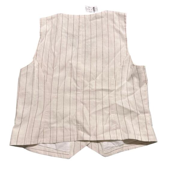 NWT J.Crew Size 8 Striped linen-blend vest ivory camel Off-White Causal 5 Button - Picture 4 of 9